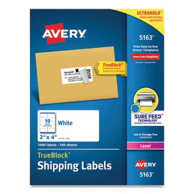 AVERY PRODUCTS CORPORATION Shipping Labels w/ TrueBlock Technology, Laser Printers, 2 x 4, White, 10/Sheet, 100 Sheets/Box Flipcost Flipcost