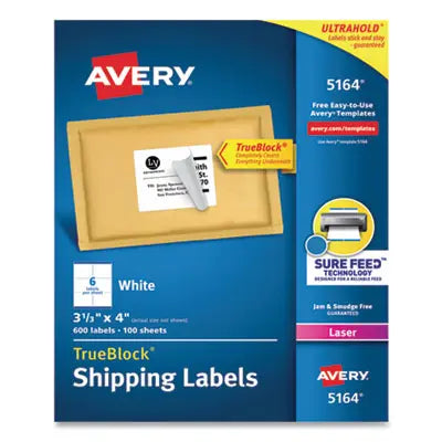 AVERY PRODUCTS CORPORATION Shipping Labels w/ TrueBlock Technology, Laser Printers, 3.33 x 4, White, 6/Sheet, 100 Sheets/Box Flipcost Flipcost