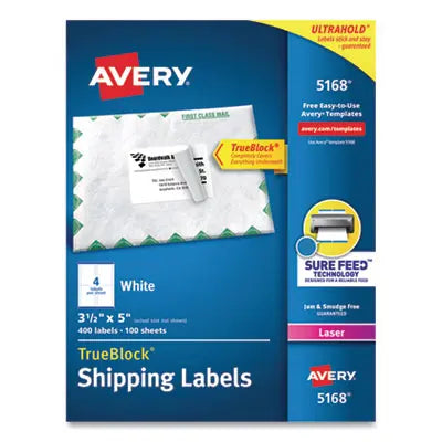 AVERY PRODUCTS CORPORATION Shipping Labels w/ TrueBlock Technology, Laser Printers, 3.5 x 5, White, 4/Sheet, 100 Sheets/Box Flipcost Flipcost