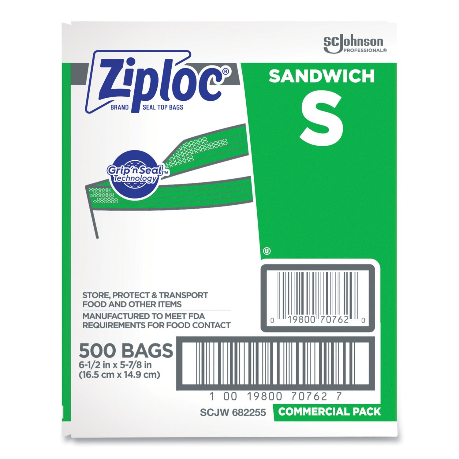 Ziploc® Resealable Sandwich Bags, 6.5" x 6", Clear, 500/Box