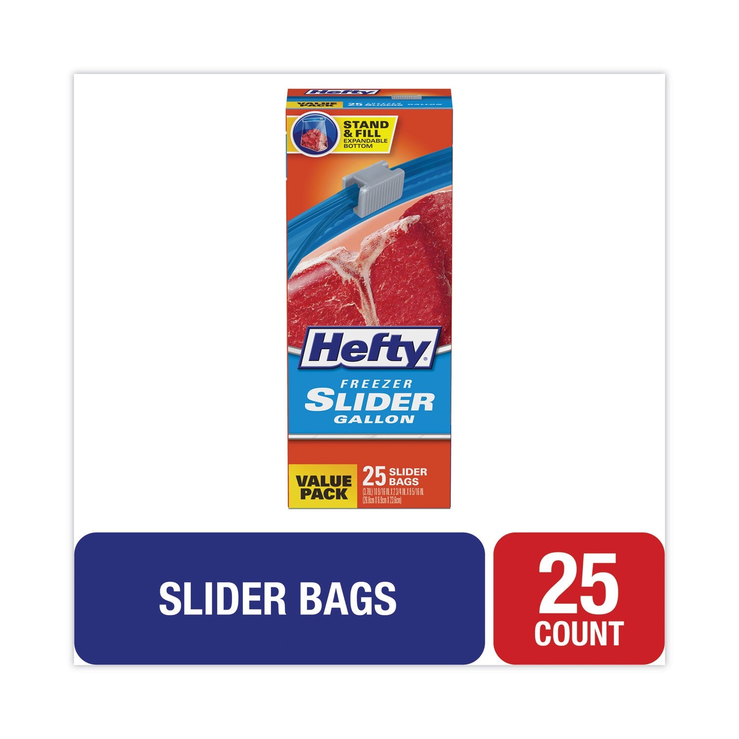 Hefty® Slider Stand and Fill Freezer Storage Bags, 1 gal, 10.56" x 11", Clear, 25/Box