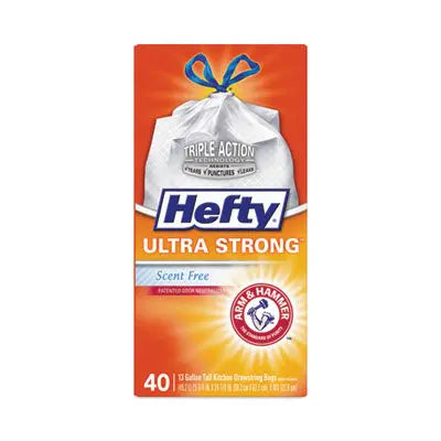 Hefty® Ultra Strong Tall Kitchen and Trash Bags, 13 gal, 0.9 mil, 23.75" x 24.88", White, 40/Box Flipcost Flipcost