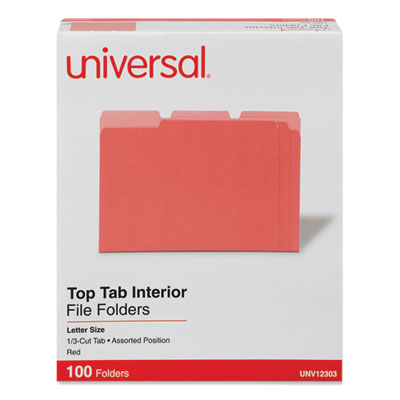 Universal® Interior File Folders, 1/3-Cut Tabs: Assorted, Letter Size, 11-pt Stock, Red, 100/Box Flipcost Flipcost