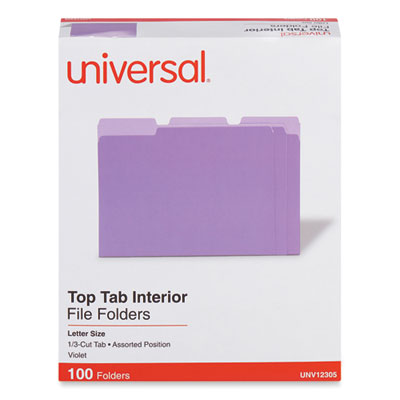 Universal® Interior File Folders, 1/3-Cut Tabs: Assorted, Letter Size, 11-pt Stock, Violet, 100/Box Flipcost Flipcost