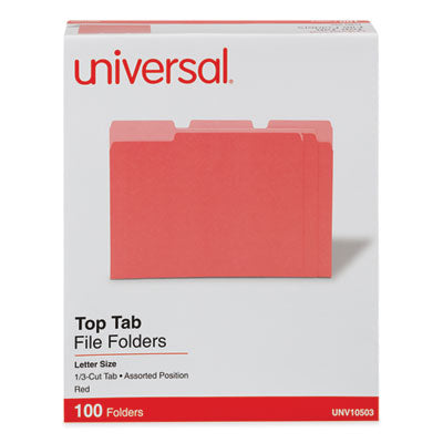 Universal® Deluxe Colored Top Tab File Folders, 1/3-Cut Tabs: Assorted, Letter Size, Red/Light Red, 100/Box Flipcost Flipcost