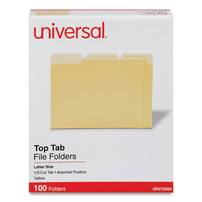 Universal® Deluxe Colored Top Tab File Folders, 1/3-Cut Tabs: Assorted, Letter Size, Yellow/Light Yellow, 100/Box Flipcost Flipcost