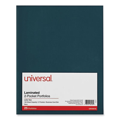 Universal® Laminated Two-Pocket Folder, Cardboard Paper, 100-Sheet Capacity, 11 x 8.5, Navy, 25/Box Flipcost Flipcost