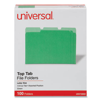 Universal® Deluxe Colored Top Tab File Folders, 1/3-Cut Tabs: Assorted, Letter Size, Green/Light Green, 100/Box Flipcost Flipcost