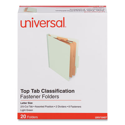 Universal® Six-Section Classification Folders, Heavy-Duty Pressboard Cover, 2 Dividers, 6 Fasteners, Letter Size, Light Green, 20/Box Flipcost Flipcost