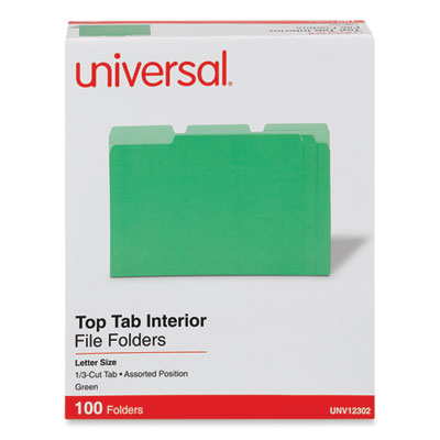 Universal® Interior File Folders, 1/3-Cut Tabs: Assorted, Letter Size, 11-pt Stock, Green, 100/Box Flipcost Flipcost