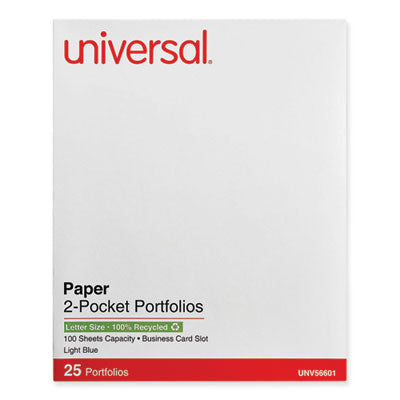 Universal® Two-Pocket Portfolio, Embossed Leather Grain Paper, 11 x 8.5, Light Blue, 25/Box Flipcost Flipcost