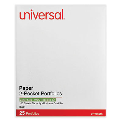 Universal® Two-Pocket Embossed Leather Portfolio Grain Paper, 11 x 8.5, Black, 25/Box Flipcost Flipcost