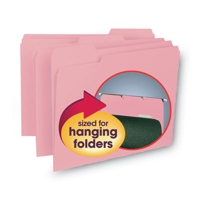 Smead™ Interior File Folders, 1/3-Cut Tabs: Assorted, Letter Size, 0.75" Expansion, Pink, 100/Box Flipcost Flipcost