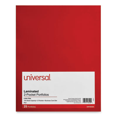 Universal® Laminated Two-Pocket Folder, Cardboard Paper, 100-Sheet Capacity, 11 x 8.5, Red, 25/Box Flipcost Flipcost