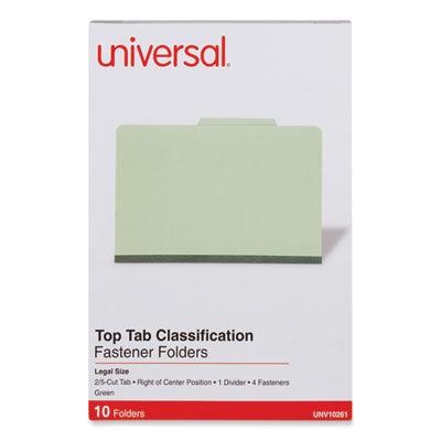 Universal® Four-Section Pressboard Classification Folders, 2" Expansion, 1 Divider, 4 Fasteners, Legal Size, Green Exterior, 10/Box Flipcost Flipcost