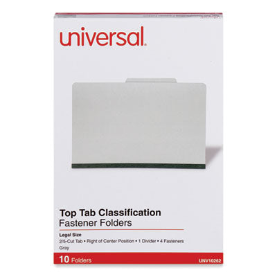 Universal® Four-Section Pressboard Classification Folders, 2" Expansion, 1 Divider, 4 Fasteners, Legal Size, Gray Exterior, 10/Box Flipcost Flipcost