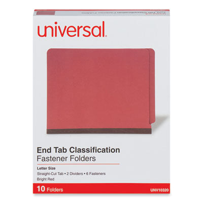 Universal® Deluxe Six-Section Pressboard End Tab Classification Folders, 2 Dividers, 6 Fasteners, Letter Size, Bright Red, 10/Box Flipcost Flipcost