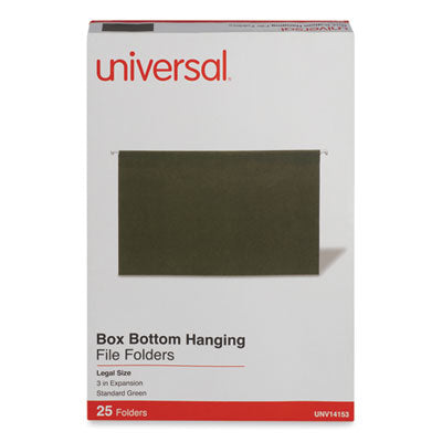 Universal® Box Bottom Hanging File Folders, 3" Capacity, Legal Size, 1/5-Cut Tabs, Standard Green, 25/Box Flipcost Flipcost