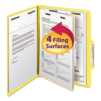 Smead™ Top Tab Classification Folders, Four SafeSHIELD Fasteners, 2" Expansion, 1 Divider, Letter Size, Yellow Exterior, 10/Box Flipcost Flipcost