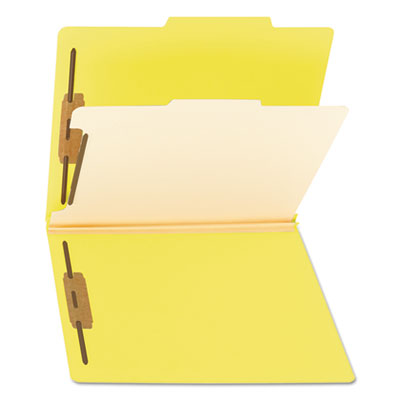 Smead™ Top Tab Classification Folders, Four SafeSHIELD Fasteners, 2" Expansion, 1 Divider, Letter Size, Yellow Exterior, 10/Box Flipcost Flipcost