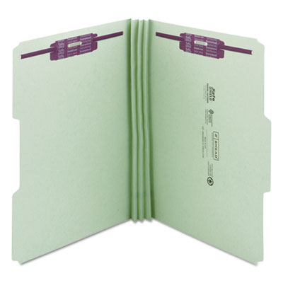 Recycled Pressboard Fastener Folders Legal Size, 1/3-Cut Tabs, Two SafeSHIELD Fasteners, 3" Expansion, Gray-Green, 25/Box Flipcost Flipcost