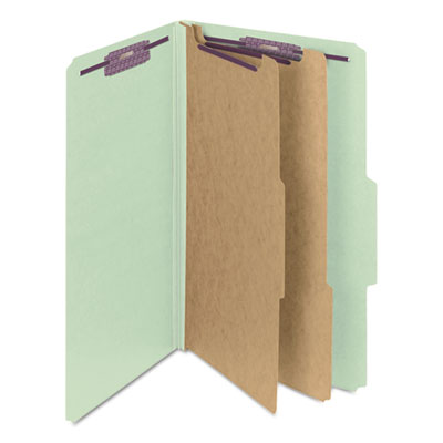 Smead™ Pressboard Classification Folders, Six SafeSHIELD Fasteners, 2/5-Cut Tabs, 2 Dividers, Legal Size, Gray-Green, 10/Box Flipcost Flipcost