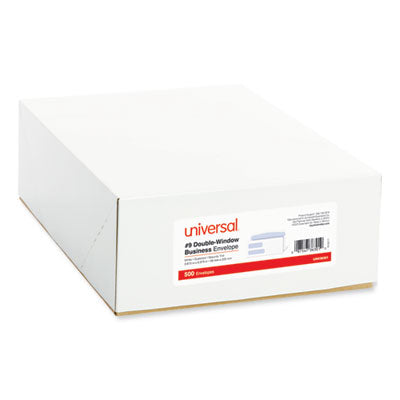 Universal® Double Window Business Envelope, #9, Commercial Flap, Gummed Closure, 3.88 x 8.88, White, 500/Box Flipcost Flipcost