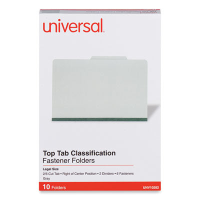 Universal® Six-Section Pressboard Classification Folders, 2" Expansion, 2 Dividers, 6 Fasteners, Legal Size, Gray Exterior, 10/Box Flipcost Flipcost