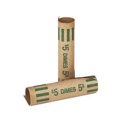 CONTROLTEK® Gunshell Crimped-End Coin Wrapper, Dimes, $5.00, Kraft/Green, 1,000/Carton