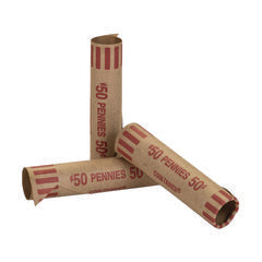 CONTROLTEK® Crimped End Coin Wrappers, Pennies, $.50, 1,000 Wrappers/Pack