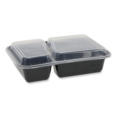 Newspring VERSAtainer Microwavable Leak-Resistant Containers, Rectangular, 2-Compartment, 30 oz, 6 x 8.5 x 2.5, Black/Clear, Plastic, 150/CT Flipcost Flipcost