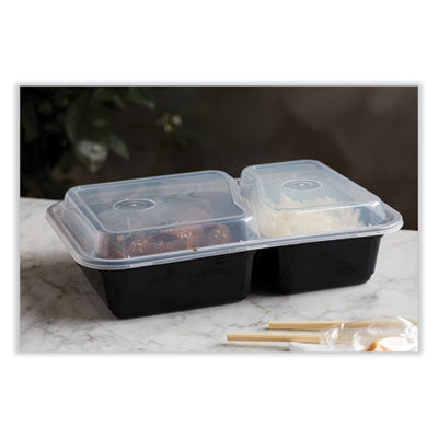 Newspring VERSAtainer Microwavable Leak-Resistant Containers, Rectangular, 2-Compartment, 30 oz, 6 x 8.5 x 2.5, Black/Clear, Plastic, 150/CT Flipcost Flipcost