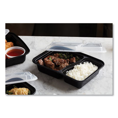 Newspring VERSAtainer Microwavable Leak-Resistant Containers, Rectangular, 2-Compartment, 30 oz, 6 x 8.5 x 2.5, Black/Clear, Plastic, 150/CT Flipcost Flipcost