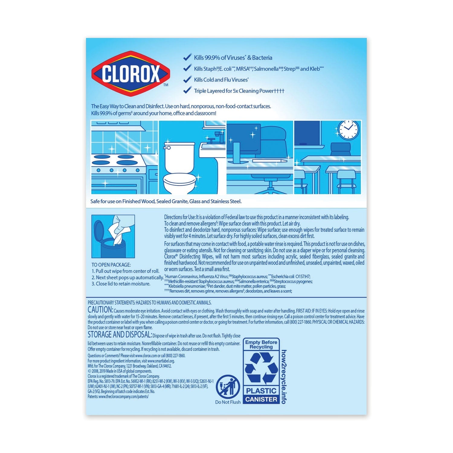 Clorox® Disinfecting Wipes, 1-Ply, 7 x 8, Fresh Scent, White, 35/Canister