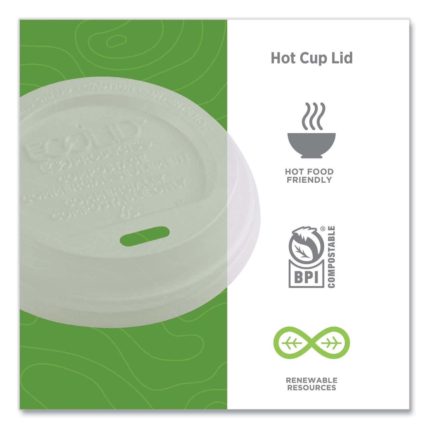 Eco-Products® EcoLid Renewable/Compostable Hot Cup Lids, PLA, Fits 8 oz Hot Cups, 50/Packs, 16 Packs/Carton