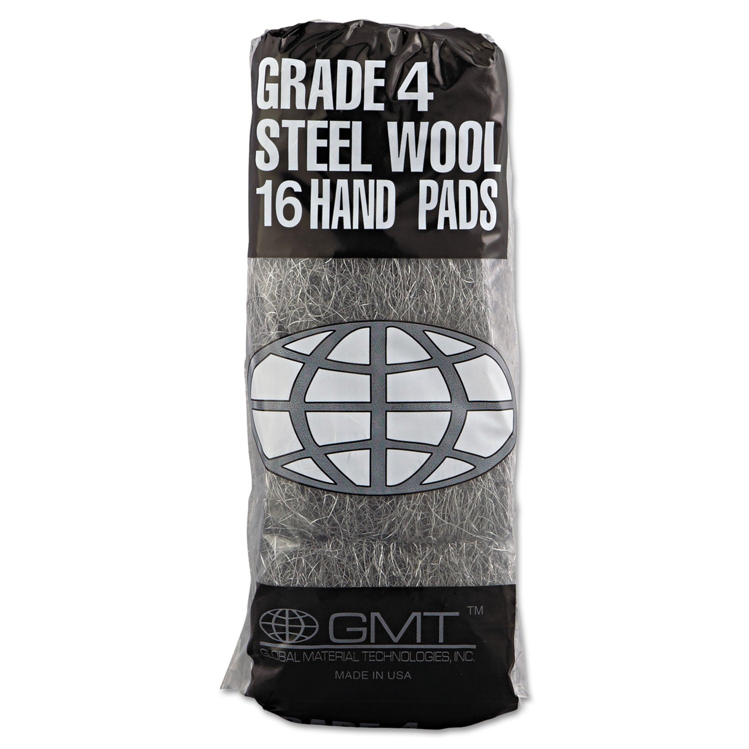 GMT Industrial-Quality Steel Wool Hand Pads, #4 Extra Coarse, Steel Gray, 16 Pads/Sleeve, 12 Sleeves/Carton