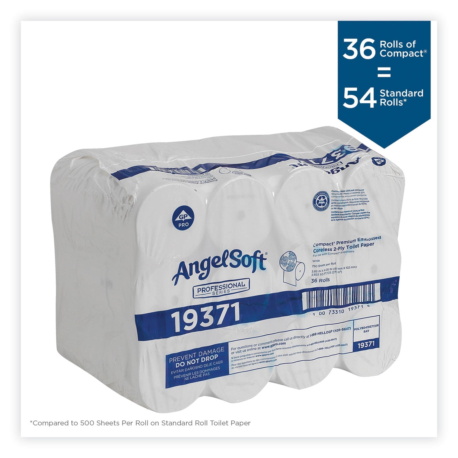 Georgia Pacific® Professional Compact Coreless Bath Tissue, Septic Safe, 2-Ply, White, 750 Sheets/Roll, 36/Carton