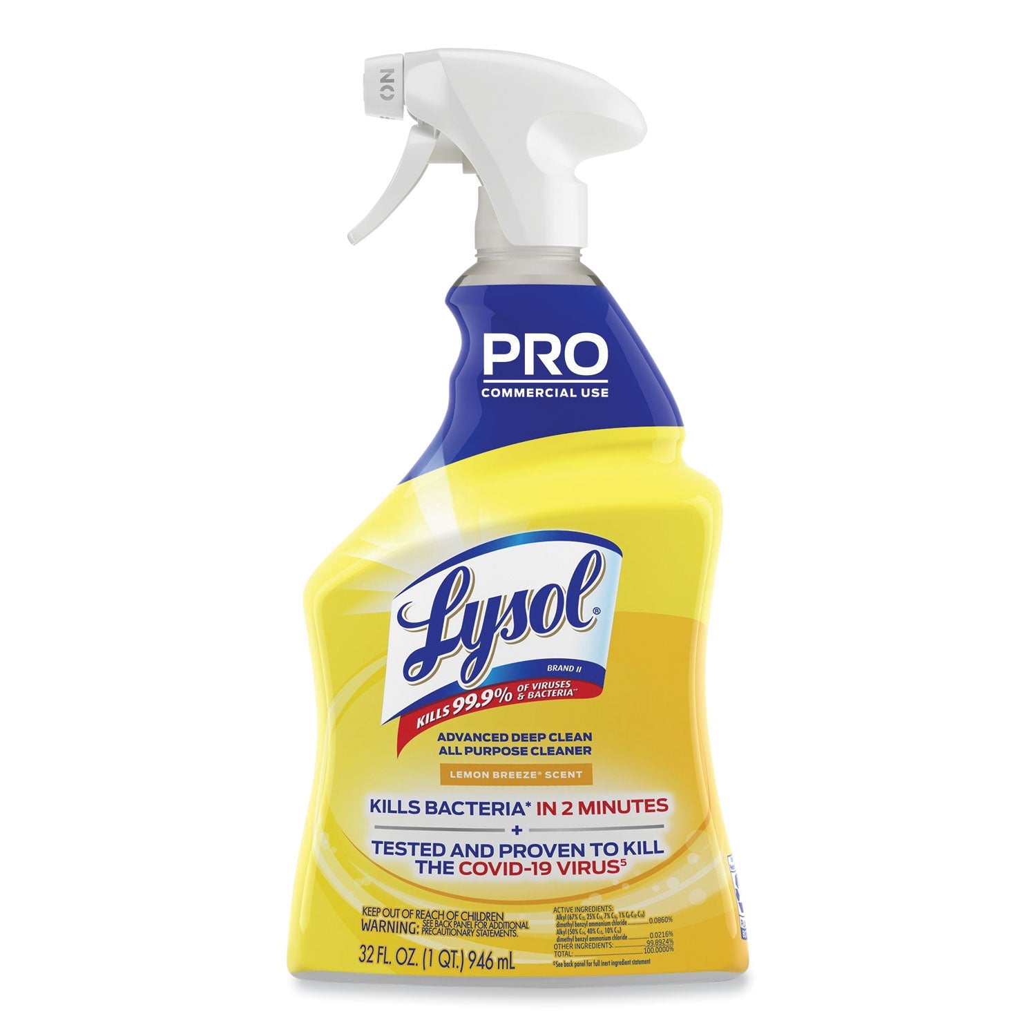 Professional LYSOL® Brand Advanced Deep Clean All Purpose Cleaner, Lemon Breeze, 32 oz Trigger Spray Bottle, 12/Carton