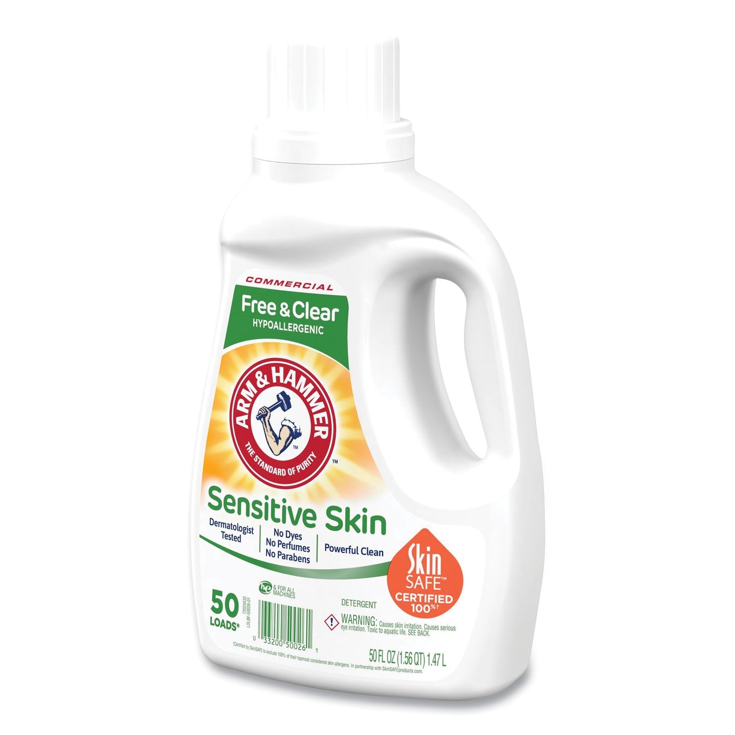 Arm & Hammer™ HE Compatible Liquid Detergent, Unscented, 50 Loads, 50 oz Bottle, 8/Carton