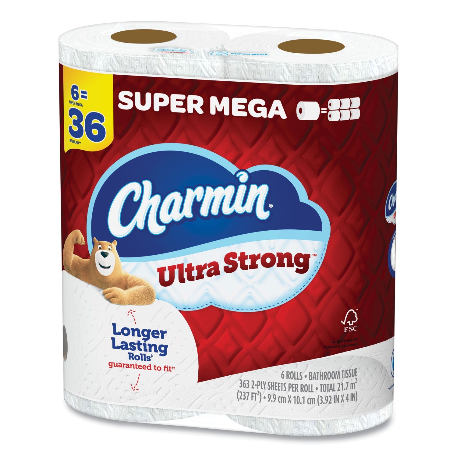 Charmin® Ultra Strong Bathroom Tissue, Super Mega Rolls, Septic Safe, 2-Ply, White, 363 Sheet Roll, 6 Rolls/Pack, 3 Packs/Carton