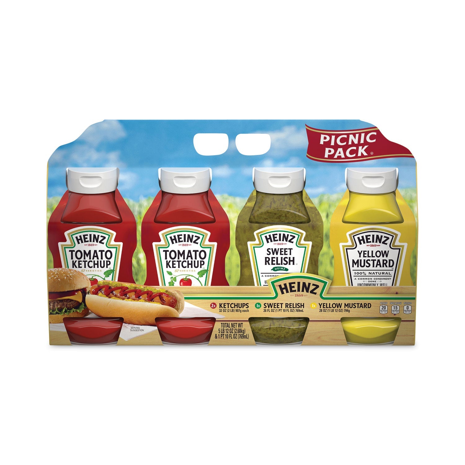 Heinz Ketchup, Mustard and Relish Picnic Pack, 2 Ketchup, Mustard, Relish, 4 Bottles/Carton