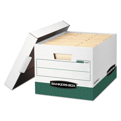 R-KIVE Heavy-Duty Storage Boxes, Letter/Legal Files, 12.75" x 16.5" x 10.38", White/Green, 12/Carton Flipcost Flipcost