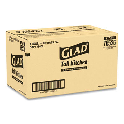 Tall Kitchen Durable Drawstring Trash Bag, 13 gal, 0.72 mil, 24" x 27.38", Gray, 100 Bags/Box, 4 Boxes/Carton Flipcost Flipcost