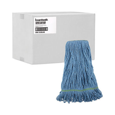 Super Loop Wet Mop Head, Cotton/Synthetic Fiber, 1" Headband, Medium Size, Blue, 12/Carton Flipcost Flipcost