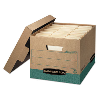 R-KIVE Heavy-Duty Storage Boxes, Letter/Legal Files, 12.75" x 16.5" x 10.38", Kraft/Green, 12/Carton Flipcost Flipcost