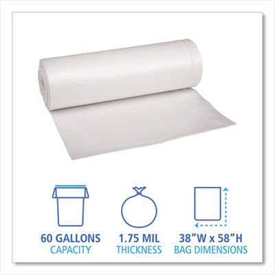 Recycled Can Liners 60 Gallon, 1.75 mil, 38" x 58", Clear, 10 Bags/Roll, 10 Rolls/Carton Flipcost Flipcost