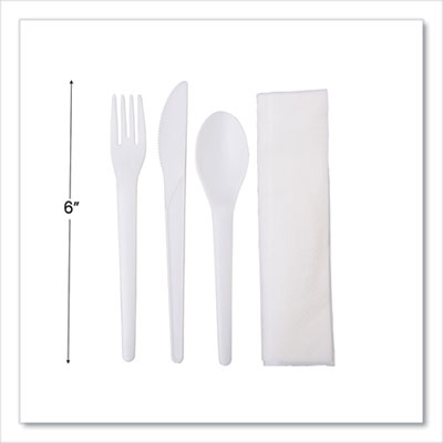 Plantware Compostable Cutlery Kit, Knife/Fork/Spoon/Napkin, 6", Pearl White, 250 Kits/Carton Flipcost Flipcost