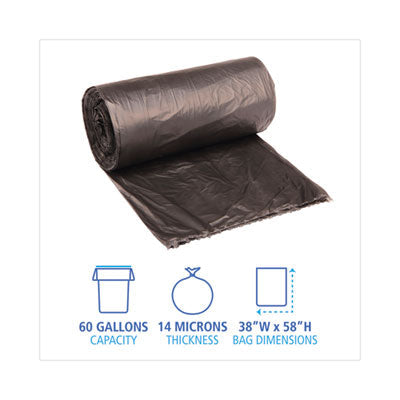 Boardwalk® High-Density Can Liners, 60 gal, 14 mic, 38" x 58", Black, 25 Bags/Roll, 8 Rolls/Carton Flipcost Flipcost