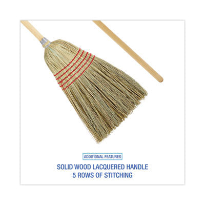 Parlor Broom, Yucca/ Natural Corn Fiber Bristles Broom, 56" Overall Length, , 12/Carton Flipcost Flipcost