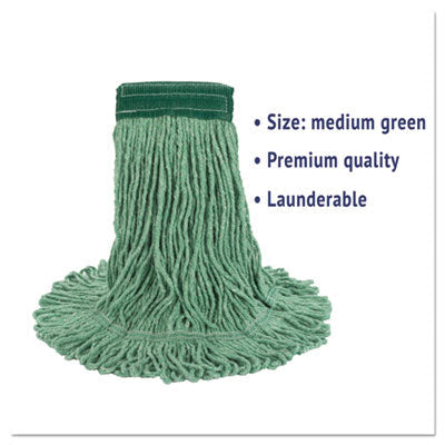 High-Volume Absorbent Mop Head, Cotton/Synthetic Fiber, 5" Headband, Medium Size, Green, 12/Carton Flipcost Flipcost